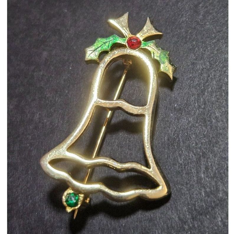 Vintage Bj Beatrix Gold Tone Holiday Bell Brooch